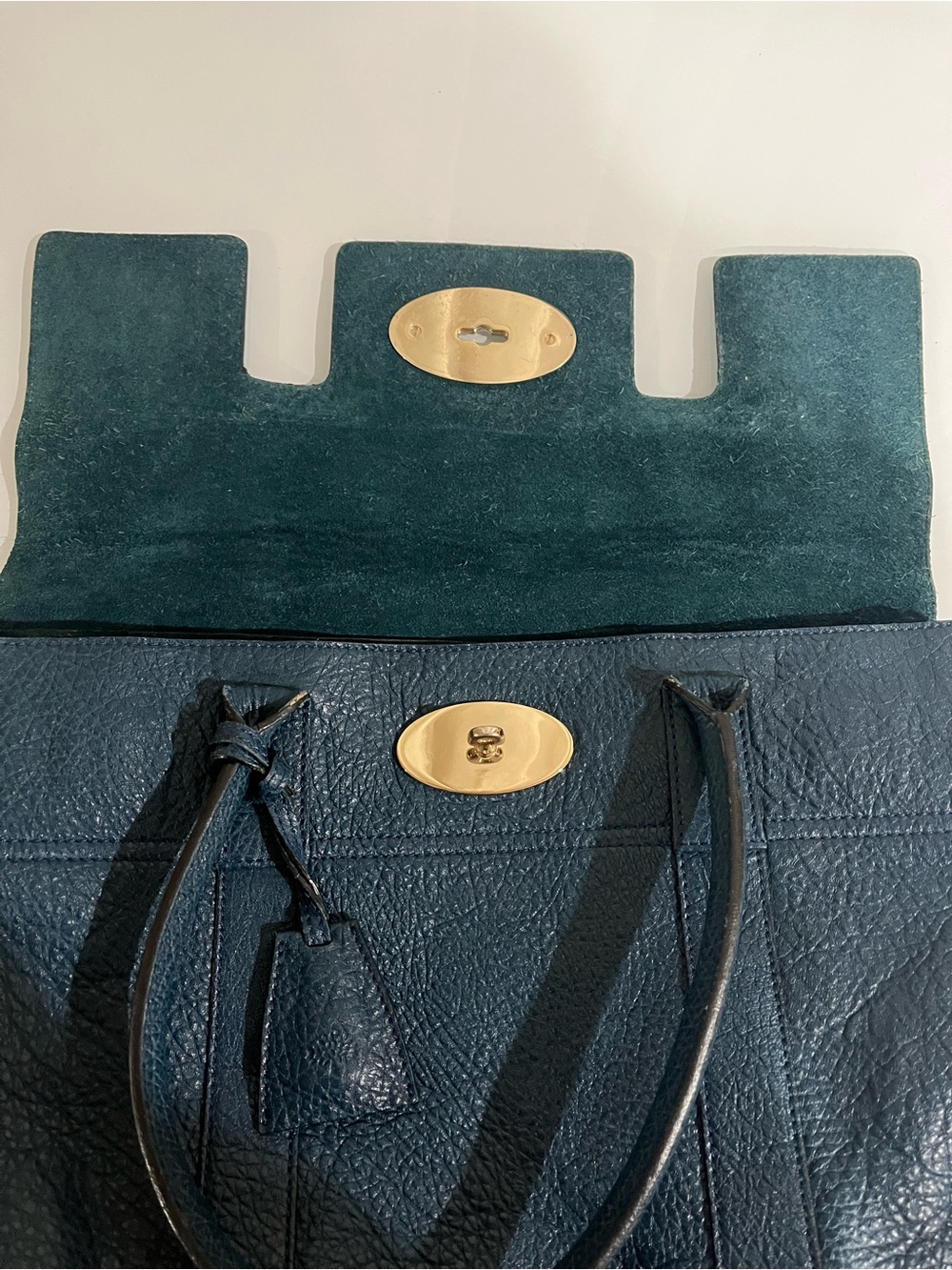 MULBERRY PETROL BLUE GRAINED LEATHER BAYSWATER - Picture 6 of 12